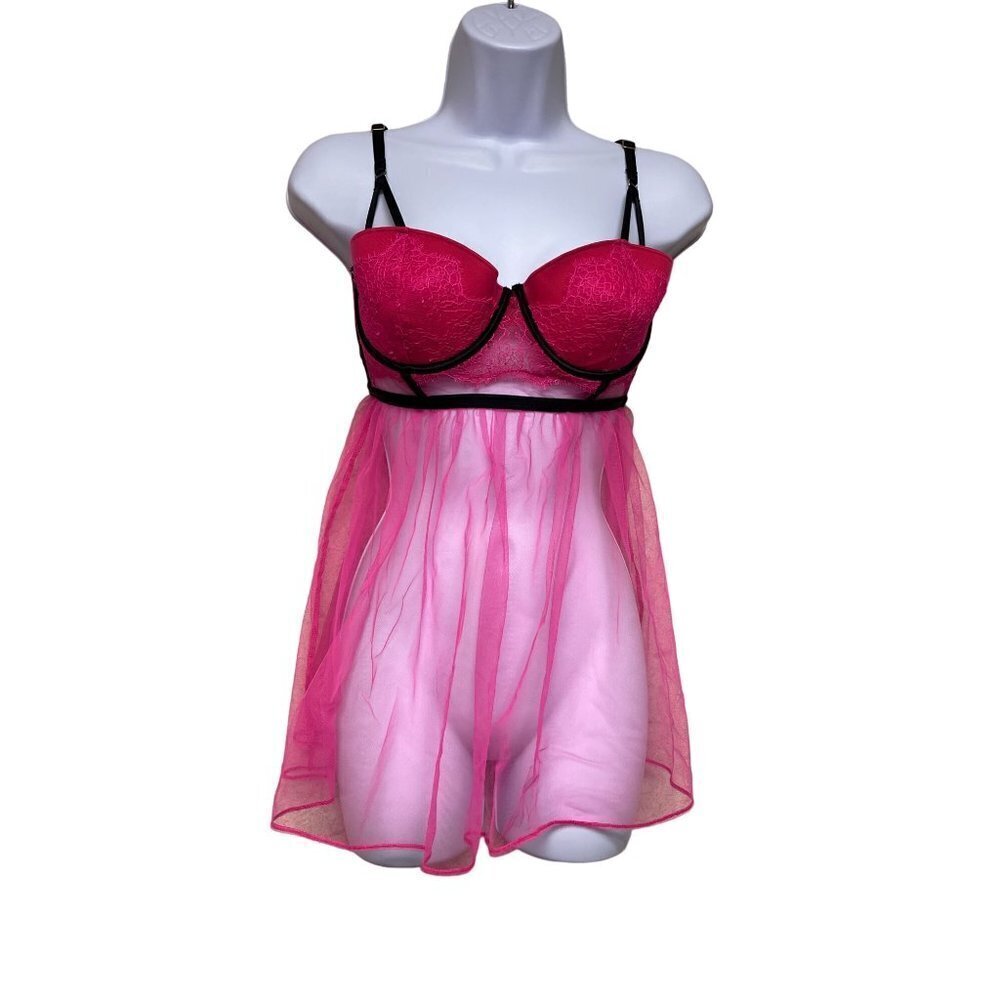 Victoria's Secret Cage Pink Nightie Sheer Baby Doll Women's Size 36C